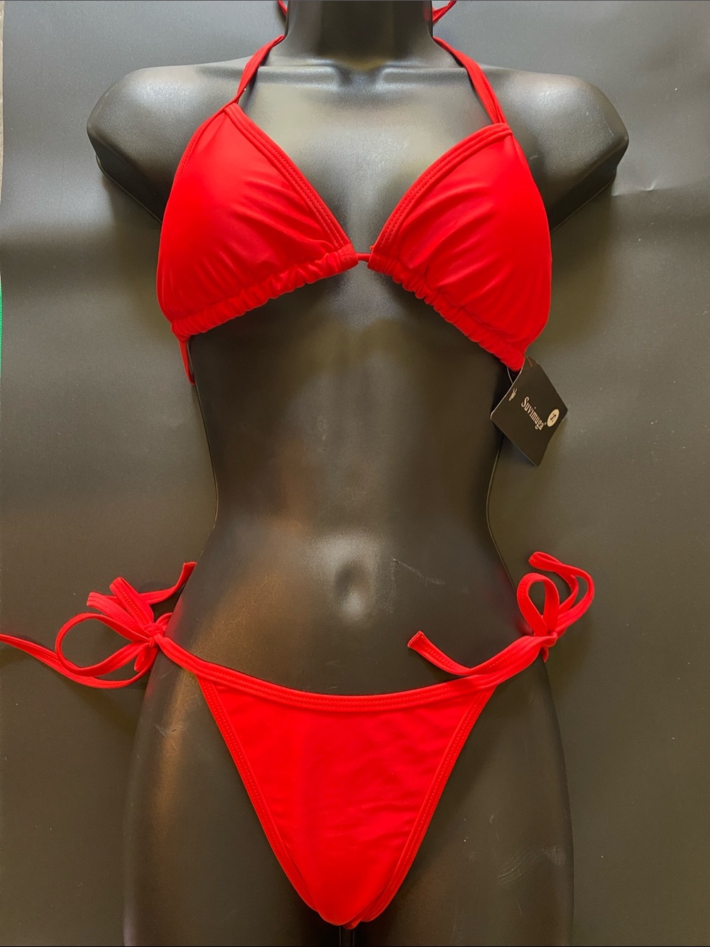 Suvimuga Classic Red Triangle Tie Bikini - Women Swim